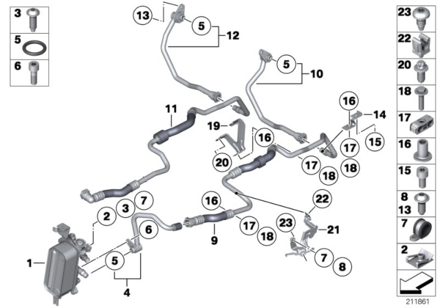 2012 BMW 650i Oil Cooling Pipe Inlet Diagram for 17227599919