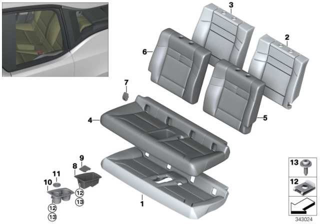2015 BMW i3 Seat, Rear, Cushion & Cover Diagram