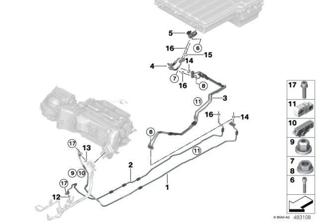 2017 BMW 330e Refrigerant Lines, Underfloor Diagram