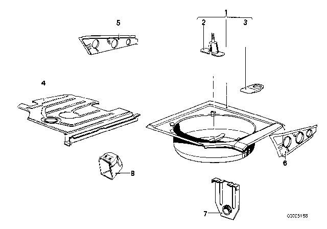 1977 BMW 530i Floor Panel Trunk / Lateral Parts Diagram 2