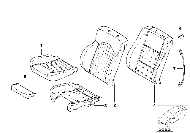 2003 BMW M5 Seat, Front, Cushion & Cover Diagram 1