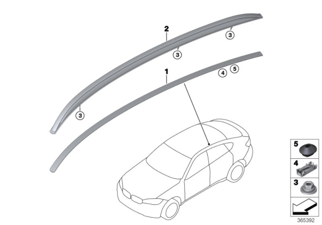 2015 BMW X6 M Roof Moulding / Roof Rail Diagram