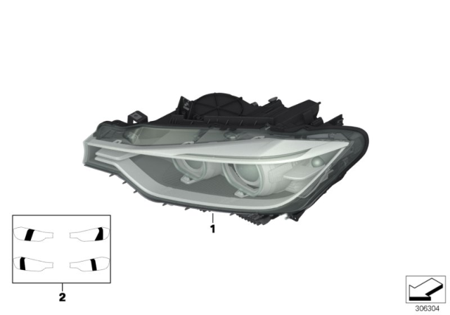 2014 BMW 328i Adaptive Right Headlight Diagram for 63117338708