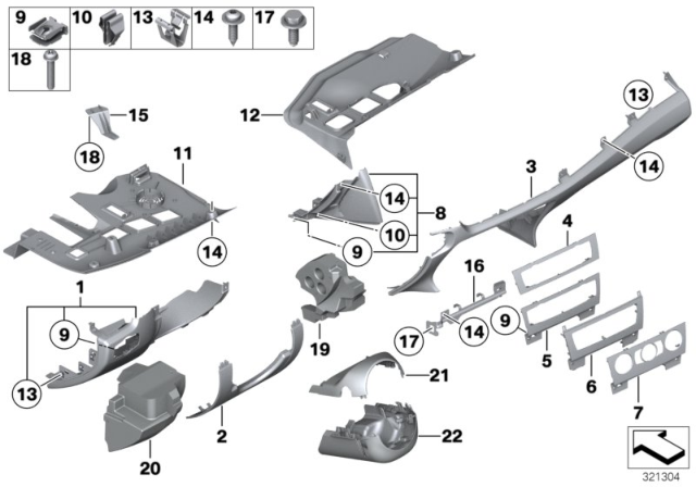 2013 BMW X1 Mounting Parts, Instrument Panel Diagram 1