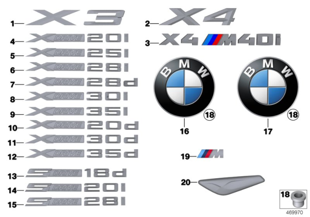 2012 BMW X3 Emblems / Letterings Diagram
