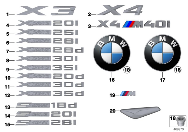 2017 BMW X4 Emblems / Letterings Diagram