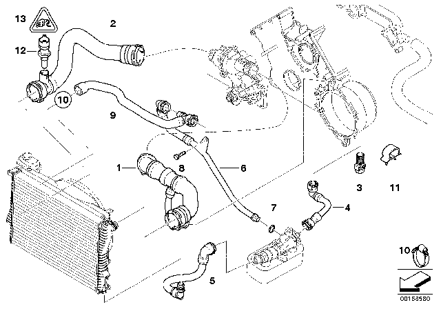 2001 BMW 540i Water Hose Assy Diagram for 11531711381