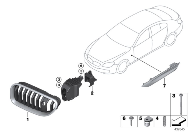 2016 BMW 640i xDrive Grille, Front, Left Diagram for 51137370393