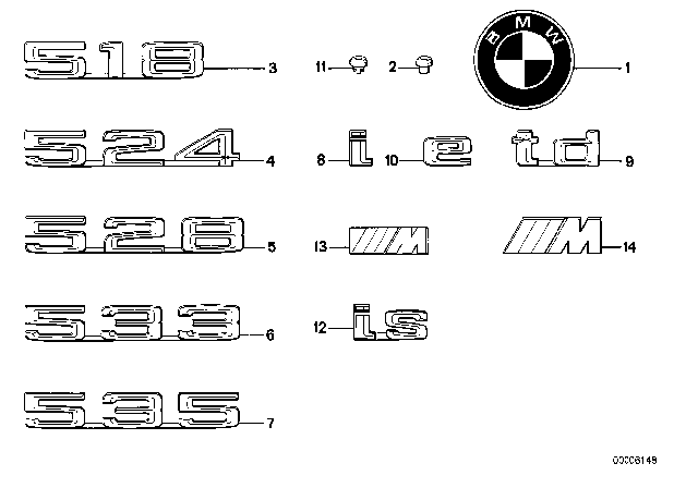 1988 BMW 528e Emblems / Letterings Diagram