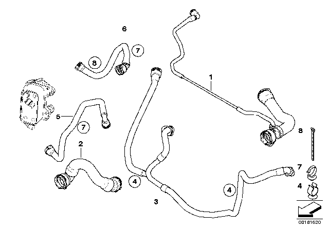 2009 BMW 535i xDrive Cooling System - Water Hoses Diagram