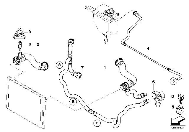 2007 BMW 525xi Cooling System - Water Hoses Diagram 1