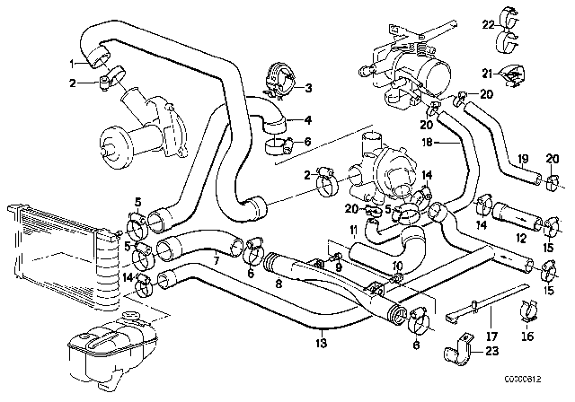 1988 BMW 325ix Cooling System - Water Hoses Diagram 1