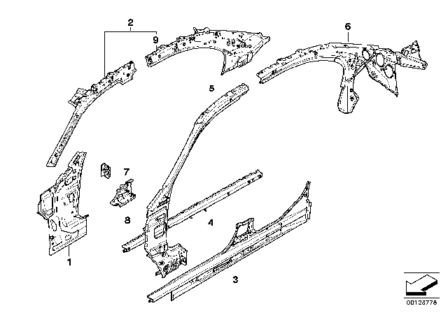 2004 BMW 545i Left Interior Roof Frame Diagram for 41127111299