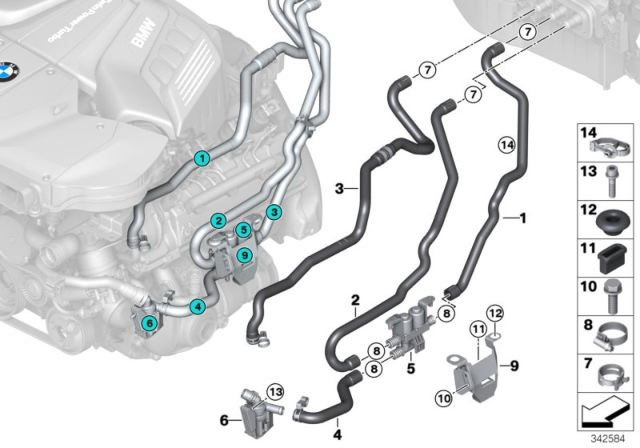 2015 BMW X5 M Cooling Water Hoses Diagram