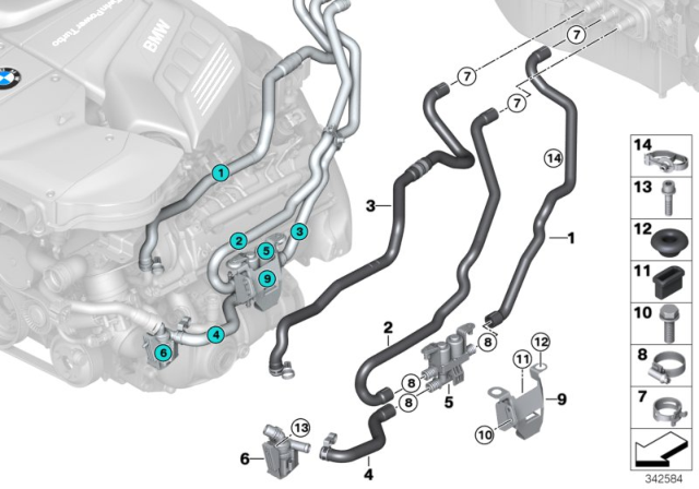 2015 BMW X5 Cooling Water Hoses Diagram