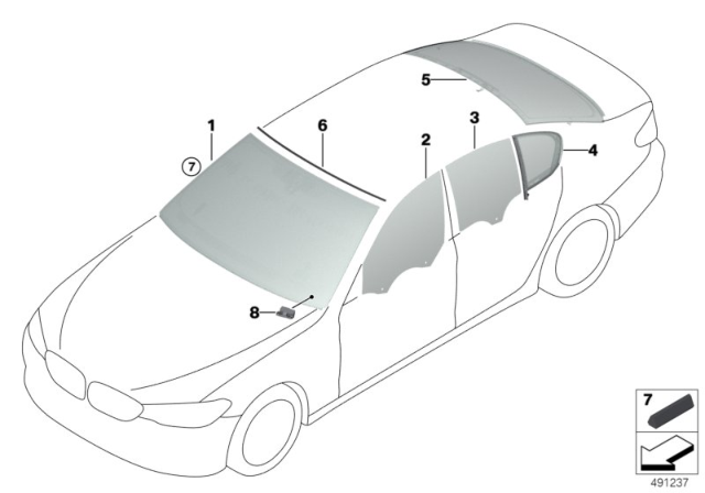 2020 BMW 540i Glazing Diagram