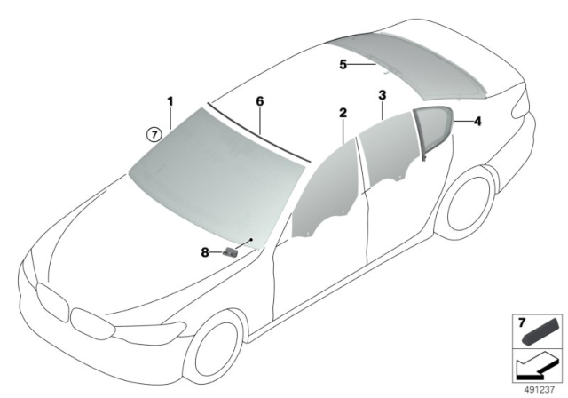 2018 BMW 540i Green Windscreen Diagram for 51317388743