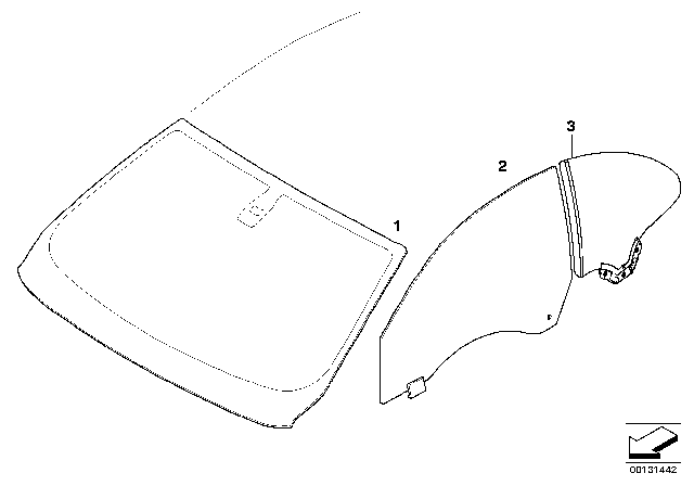 2004 BMW 645Ci Glazing Diagram