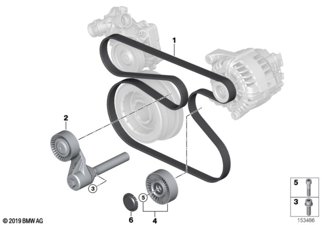 2010 BMW X5 Belt Drive Water Pump / Alternator Diagram 1