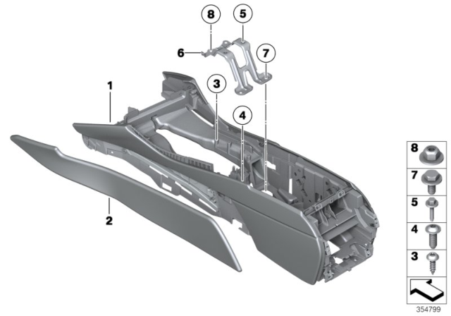 2015 BMW M5 Centre Console, Leather Diagram for 51168061755