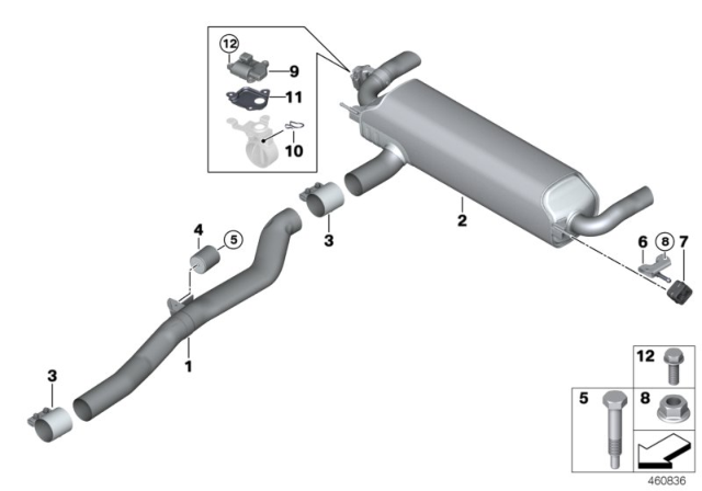 2018 BMW 740i Rear Muffler With Center Pipe Assembly Diagram for 18308635591
