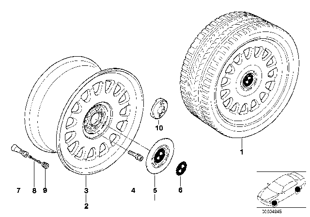 1997 BMW 750iL Hub Cap Diagram for 36131181897