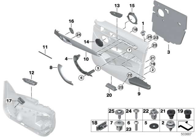 2019 BMW X1 Mounting Parts, Door Trim Panel Diagram 1