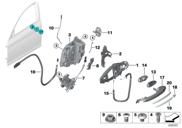 2020 BMW M5 Outer Left Primed Door Handle Diagram for 51219491463