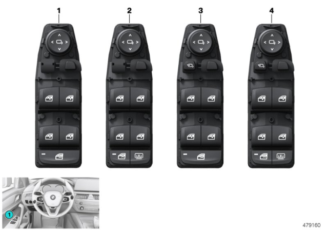 2018 BMW 540i xDrive Operating Unit, Switch Cluster, Door Diagram