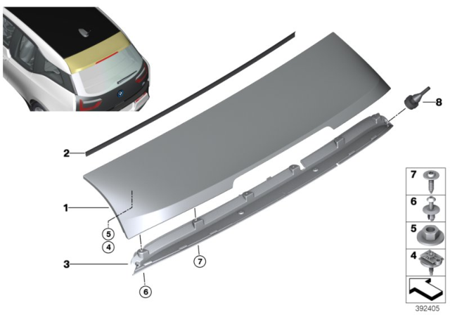 2016 BMW i3 Rear Spoiler, Lower Section Diagram for 51627296771