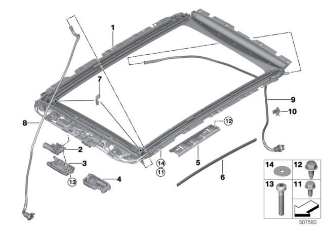 2020 BMW X5 FRAME PANORAMIC ROOF Diagram for 54109448561
