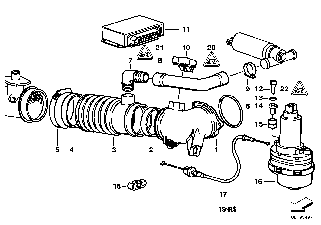 1994 BMW 540i Secondary Throttle Housing Tube ASC Diagram