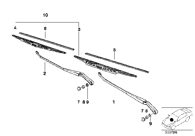 1996 BMW M3 Single Components For Wiper Arm Diagram