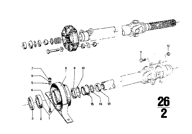 1973 BMW 3.0CS Drive Shaft Attaching Parts Center Bearing Diagram 1