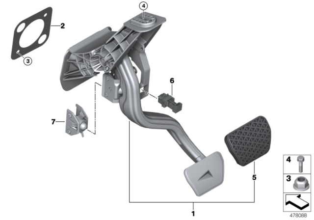 2017 BMW 540i Pedal Assembly, Automatic Transmission Diagram 1