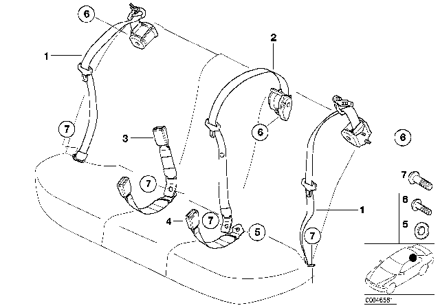 2005 BMW 325xi Safety Belt Rear Diagram