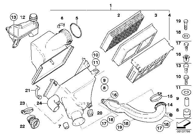 2000 BMW 528i Intake Silencer Diagram for 13711713637