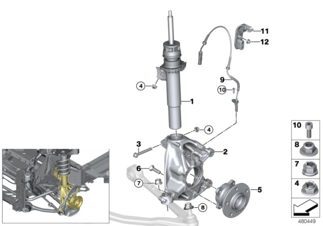 2018 BMW i3s Front Spring Strut / Carrier / Wheel Bearing Diagram