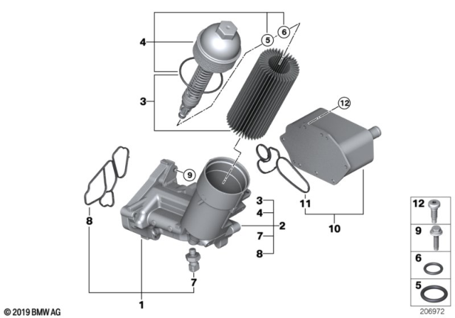 2009 BMW X5 Lubrication System - Oil Filter, Heat Exchanger Diagram
