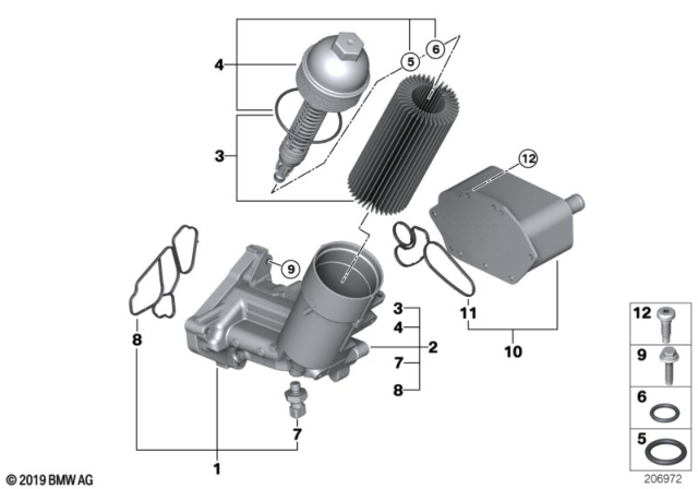 2009 BMW 335d Lubrication System - Oil Filter, Heat Exchanger Diagram