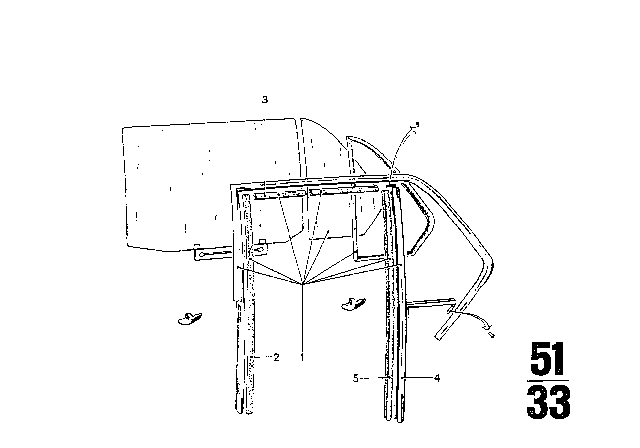 1972 BMW Bavaria Left One-Piece Window Guide Diagram for 51341852229