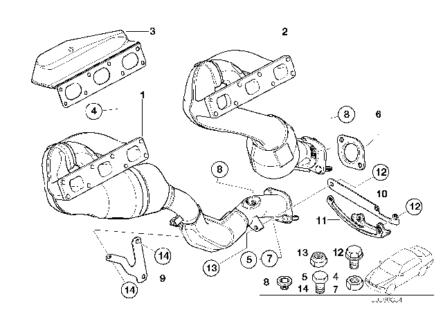 2001 BMW Z3 Holder Catalytic Converter Near Engine Diagram for 18207508624