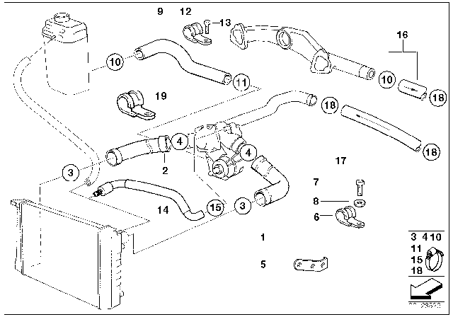 1996 BMW 750iL Radiator And Engine Return Hose Diagram for 64218390354