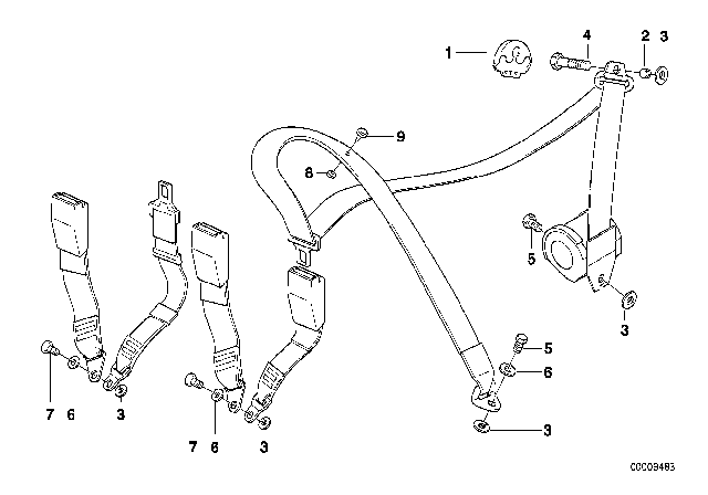 1996 BMW 318ti Rear Safety Belt Mounting Parts Diagram
