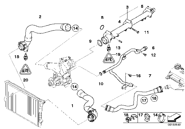 2007 BMW Z4 M Cooling System - Water Hoses Diagram