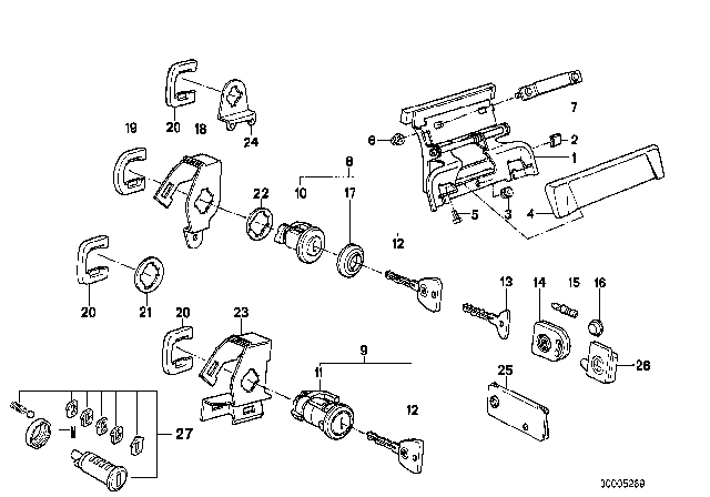 1991 BMW 325i Door Handle Front / Lock / Key Diagram