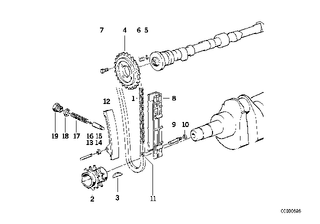 1985 BMW 318i Timing And Valve Train - Timing Chain Diagram