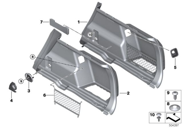 2017 BMW X1 RIGHT TRUNK TRIM Diagram for 51477425646