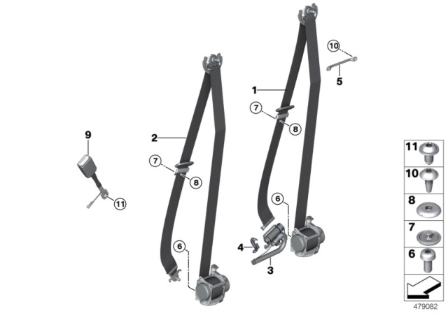 2015 BMW X6 Front Upper Right Seat Belt Diagram for 72117343636