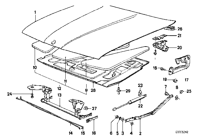 1986 BMW 325e Hood Diagram